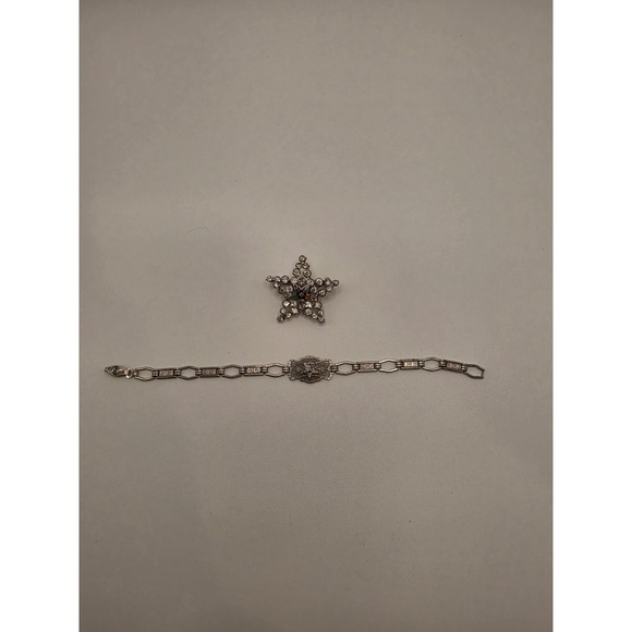 Unbranded Jewelry - Vintage Order of the Eastern Star OES Rhinestone Star Brooch & Filigree Bracelet